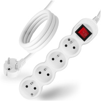 Netzverlängerungskabel geerdete Steckdosenleiste 4 Steckdosen 5m ON/OFF Schalter Weißes Kabel Lendo Lumiled
