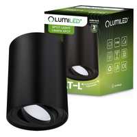 Halogen-Aufbauleuchte GU10, Aufbauspot 115mm beweglich Runde Tube Schwarz AMAT-L LUMILED