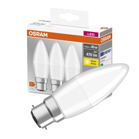 3x LED-Lampe B37 Kerze B22d 4.9W = 40W 470lm 2700K Warm 200° BASE Osram