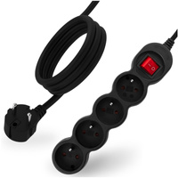 Netzverlängerungskabel Geerdete Steckdosenleiste 4 Steckdosen 5m ON/OFF Schalter Schwarz Lendo Lumiled Cord