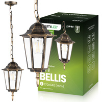 Hängende Gartenlampe E27, Hängende Gartenlaterne Patina BELLIS LUMILED