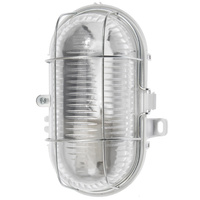 LED E27 CHANNEL Garagenleuchte Oval 100W Raster Metall IP44 Weiß KOBI