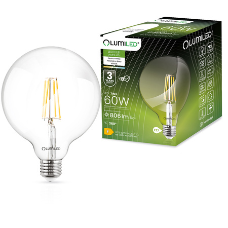 Dekorative LED Lampen E27, Glühbirne G125 7W = 60W 806lm 4000K neutral 360° Globe Glühfaden LUMILED