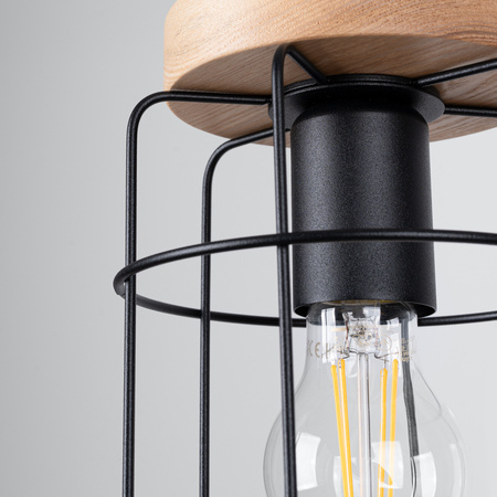 GOTTO 1 E27 Schwarz Holz Industrie Pendelleuchte SOLLUX