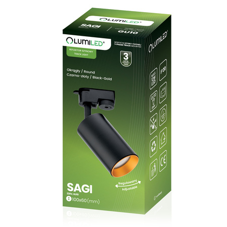 1-Phasen Strahler GU10, Schieneinstrahler Schwarz und Gold SAGI LUMILED