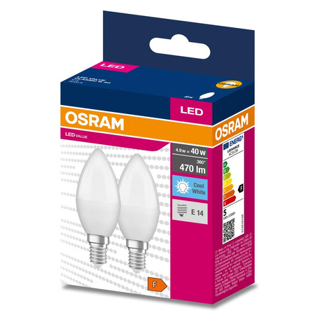 2x LED Lampe E14 B35 4,9W = 40W 470lm 4000K Neutral 200° OSRAM VALUE
