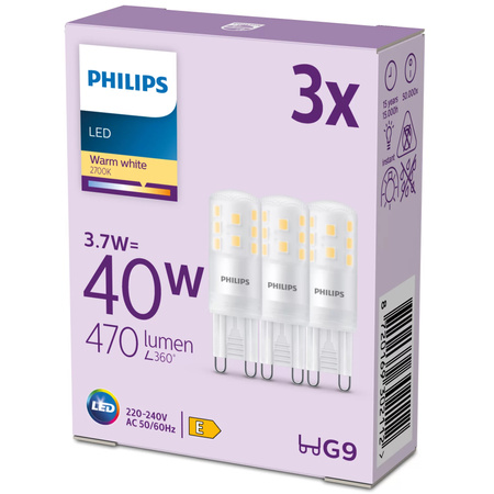 LED Lampen 3x G9 CAPSULA 3.7W = 40W 470lm 2700K Warm PHILIPS