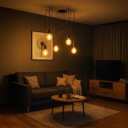 Pendelleuchte mit 5x E27-Sockeln einstellbare, Hängelampe Schwarz mit 3-fach Pendel Spinne Arane LUMILED