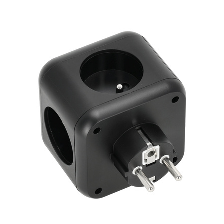 KOBI LINEA PRO CUBE 3x230V Splitter mit Masse und Schalter + 4xUSB Schwarz