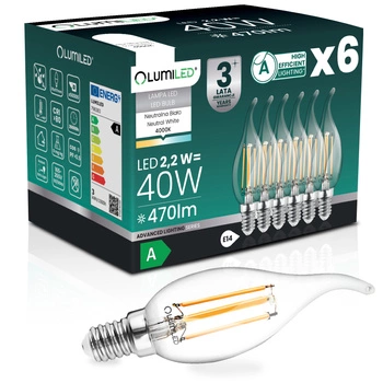 6x LED-Lampe E14 Kerze BA35 2.2W 470lm = 40W 4000K neutralweiß 360° Filament Energieklasse A LUMILED