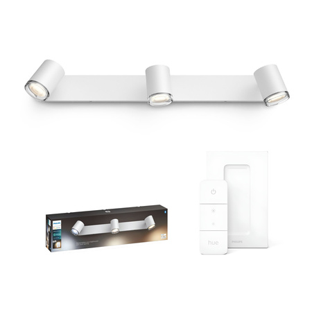 LED Spot Adore Weiß 3x 5W IP44 CCT PHILIPS HUE Bluetooth Badezimmer-Aufbauleuchte + Dimmerschalter