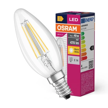 E14 B35 LED Leuchtmittel 4W = 40W 470lm 2700K Warm 300° OSRAM Value Filament