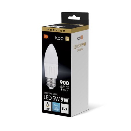 LED-Lampe E27 Kerze 9W 900lm 6000K Kalt 200° Premium Kobi