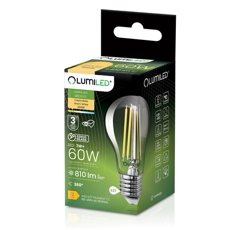 LED Lampen E27, Glühbirne A60 7W = 60W 806lm 360° 3000K warm Glühfaden LUMILED