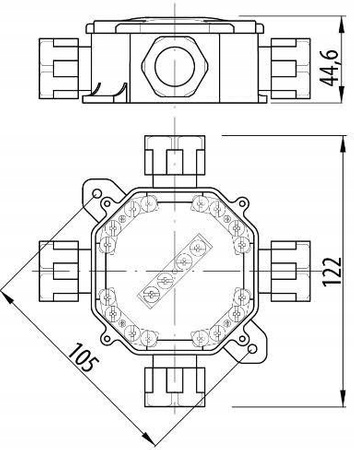 Aufputzmontierter hermetischer Installationskasten PG16 75 x 75 x 33 mm Splitter mit Drosseln Schwarz PAWBOL