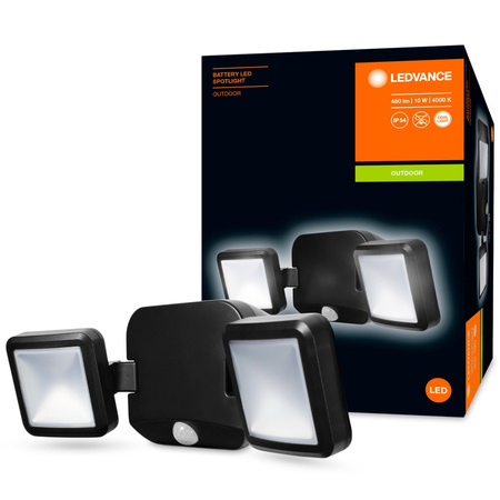 LED-Flutlicht 10W 480lm 4000K IP54 Schwarz mit Bewegungsmelder LEDVANCE SPOTLIGHT Batteriebetrieb Twin