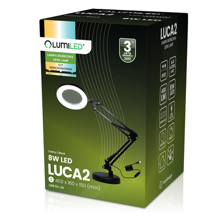 Schreibtischlampe LED 8W CCT Zeichnung Tischlampe 3x Vergrößerungsglas LUCA 2 Schwarz LUMILED