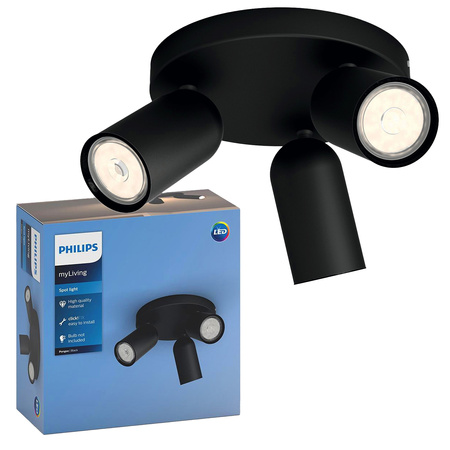 LED PONGEE Deckenleuchte 3x GU10 Reflektor Moving luminaire Schwarz PHILIPS