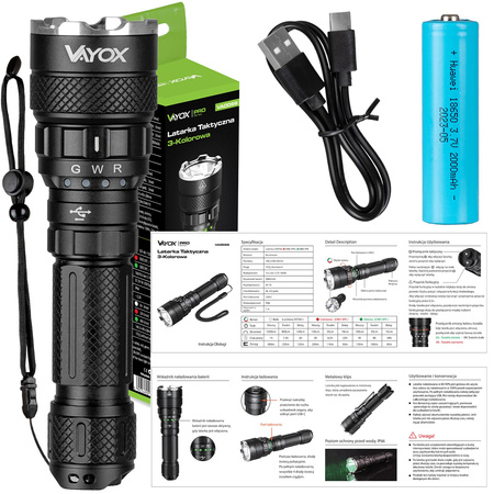 Taktische Hand-Taschenlampe Leistungsstarke 3-Farben SST40 1500lm Pro Series VA0099 Vayox