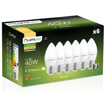 6x LED Lampen E27, B35 Glühbirne 5W = 40W 470lm 180° 3000K warm LUMILED