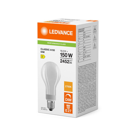 LED Lampen A70 E27 18W = 150W 2452lm 2700K Warmweiß FILAMENT DIMMABLE LEDVANCE