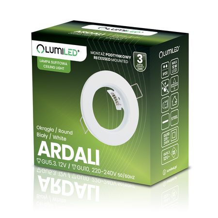 Einbaustrahler GU10, MR16 Einbauspot HALOGEN Runde Fest Weiß Blech ARDALI LUMILED