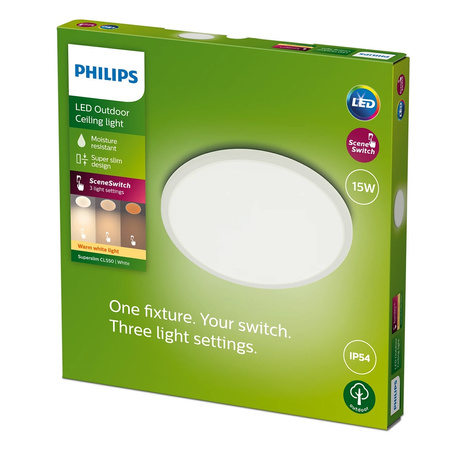 Garten LED Deckenleuchten für den Außenbereich SUPERSLIM CL550 15W 2700K IP44 Decke rund weiß PHILIPS