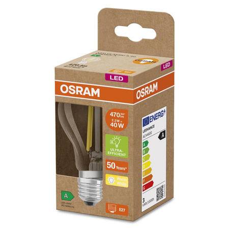 LED Leuchtmittel A60 E27 2,5W = 40W 525lm 3000K Warm 360° OSRAM ULTRA EFFICIENT Filament