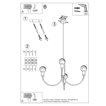 LED PICCOLO Hängeleuchte 3xE27 Kronleuchter Schwarz SOLLUX