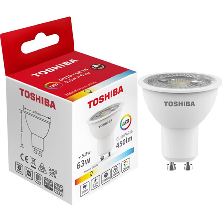 LED-Halogenlampe GU10 5,5W = 63W 450lm 3000K warm TOSHIBA Spotlight