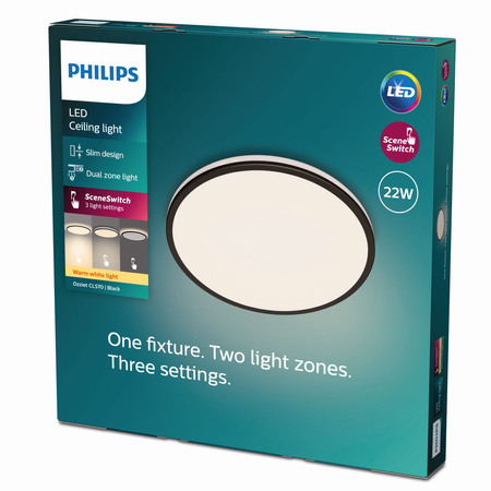 Plafond LED-Anbauleuchte OZZIET 22W 2700K 40cm Schwarz Rund PHILIPS