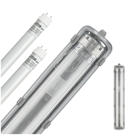 Industrielles hermetisches Leuchtenset 2x60cm + LED-Leuchtstofflampe T8 9W 4000K Neutral IP65 Kobi