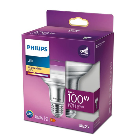 LED Leuchtmittel E27 R80 8W = 100W 735lm 2700K Warm 36° PHILIPS