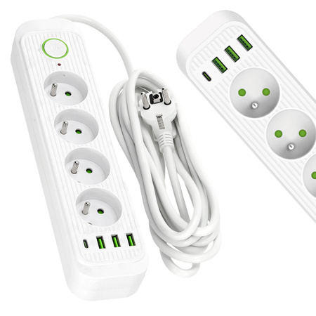 Verlängerungskabel CONNECTO 4x230V 3m 4GN Fehlerstromschutzschalter 4xUSB Weiß Kobi