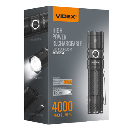 Wiederaufladbare LED-Hand-Taschenlampe 20W 4000lm 6 Modi USB-C Wasserdicht IP68 Videx