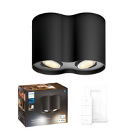 LED Spot Pillar Schwarz 2x4.2W CCT PHILIPS HUE Bluetooth Zigbee Deckenleuchte + Dimmschalter