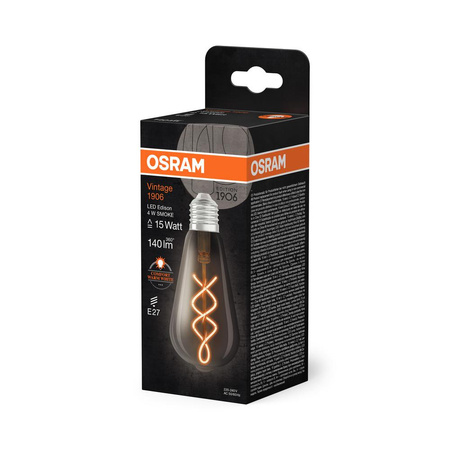 Dekorative LED-Lampe ST64 Edison E27 4W = 15W 140lm 1800K Warm 330° Smoked Vintage 1906 Osram