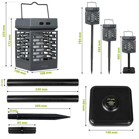 Elektrische UV-Solar-Insektizid-Falle Laterne 2in1 5W für Fliegen Mücken Insekten VAYOX