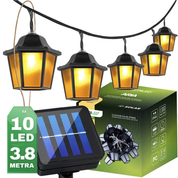 10x LED Solar Lichterkette, Außen LED-Laternen 3.8m 3000K warm ARIA LUMILED