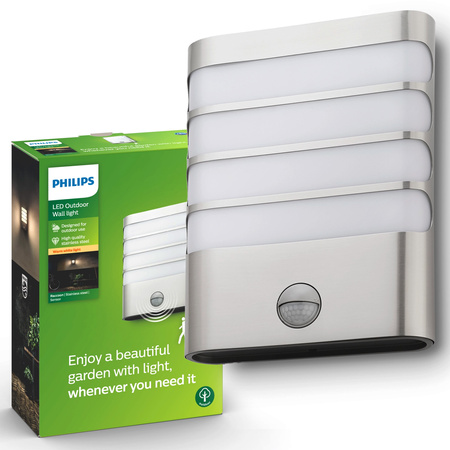 LED-Gartenwandleuchte RACCOON IR myGarden 3W 2700K IP44 mit Bewegungs- und Dämmerungssensor Silber PHILIPS