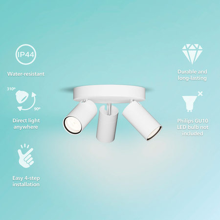 Reflektor-Deckenleuchte 3x GU10 IP44 Weiß Kosipo Philips