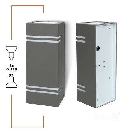 Gartenfassadenleuchte Wandleuchte Up and Down LED QUAZAR 7 GU10 IP44 GRAU KOBI