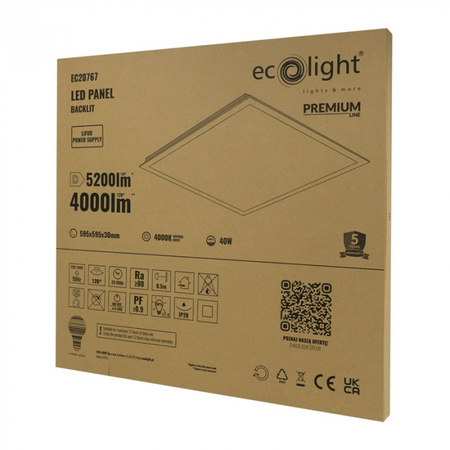 LED-Panel 60x60 Einbau-Panel 40W 4000lm 4000K Neutralweiß Hinterleuchtetes Ecolight