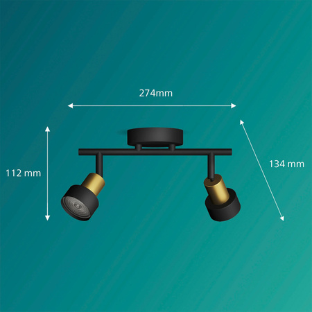 Reflektor-Deckenleuchte 2x GU10 Schwarz-Kupfer-Röhre Philips