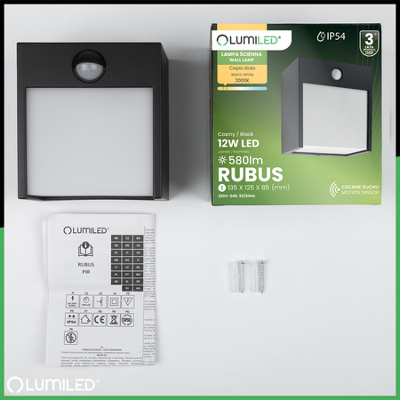 Garten Wandleuchte LED Außenwandleuchte PIR IP54 12W 3000K RUBUS LUMILED