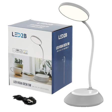 Schreibtischlampe LED 5W Kabellos Dimmbar CCT DIM Grau Kobi