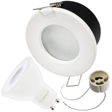 HALOGEN Einbaustrahler IP44, Deckenstrahler Badezimmer Weiß AQUS + LED GU10 36° 6W 3000K LUMILED