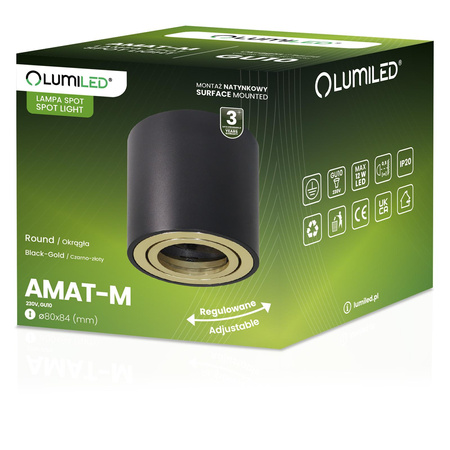 Aufputz HALOGEN Spot Tuba Movable AMAT-M GU10 Rund Schwarz-Gold 84mm LUMILED
