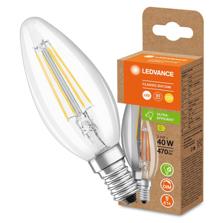 LED Lampen B35 E14 2.9W = 40W 470lm 2700K Warmweiß FILAMENT DIMMABLE LEDVANCE