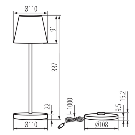Tisch Schreibtischlampe Schule Büro Nachtlampe Einstellbare LED 1.2W 165lm 3000K Warm Schwarz IP54 Wiederaufladbar Inita Kanlux